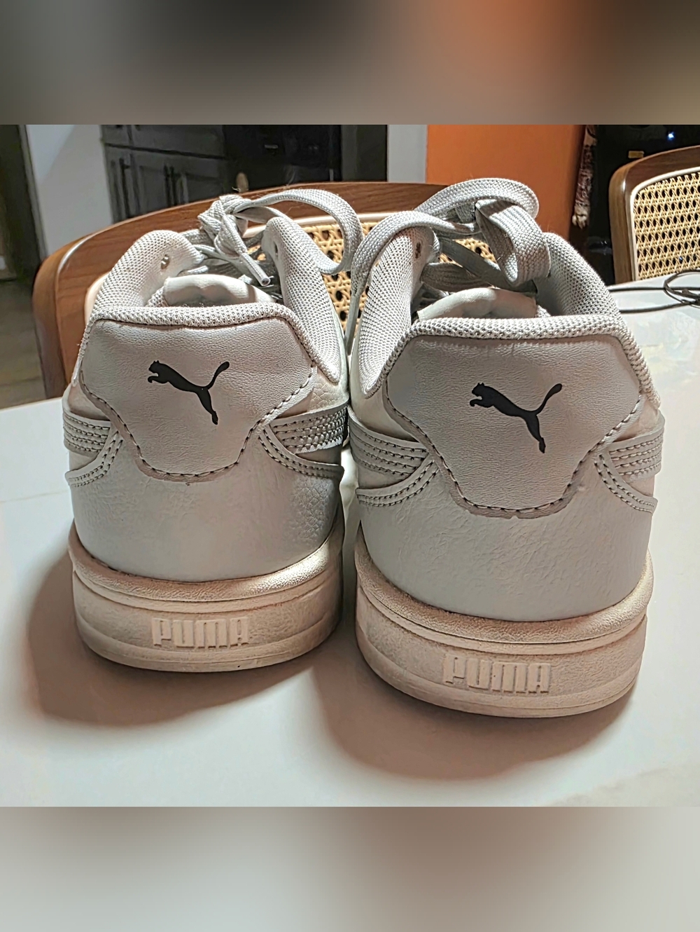 Puma White Gray Big Kids Low-Profile Leather Sneakers - Picture 4 of 7
